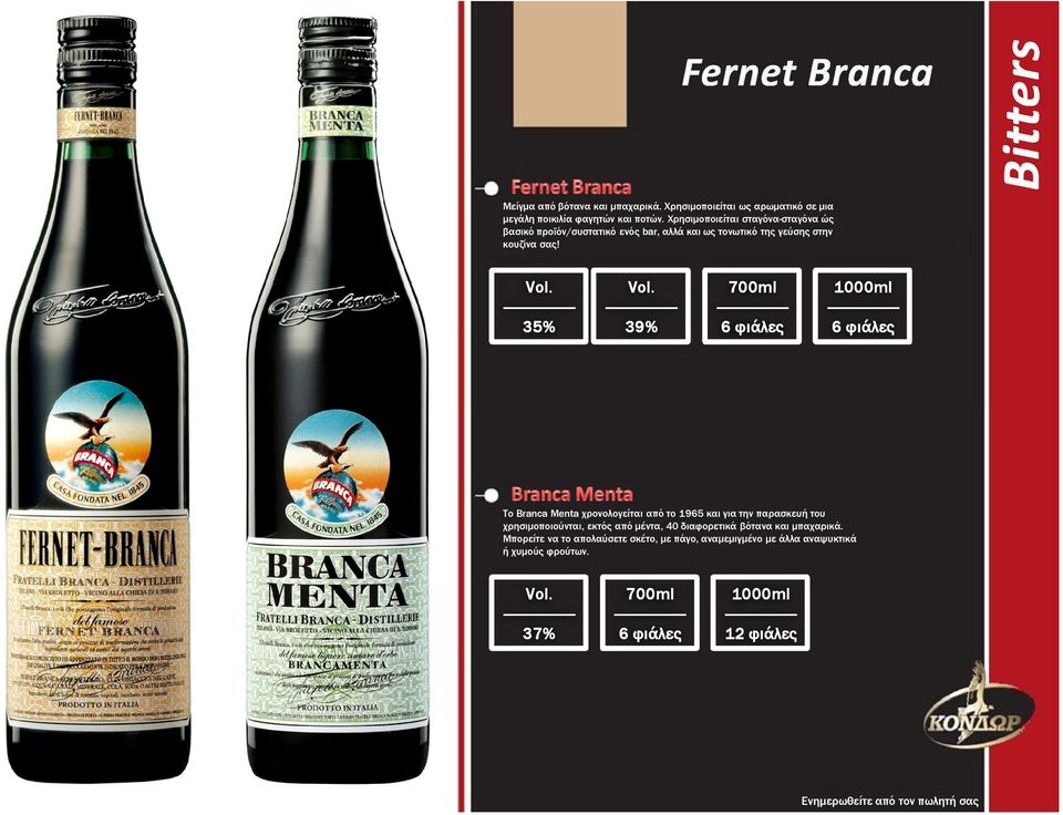 35% 39% 100 Το Branca Menta χρονολογείται από το 1965 και για την παρασκευή του χρησιµοποιούνται, εκτός από µέντα, 40