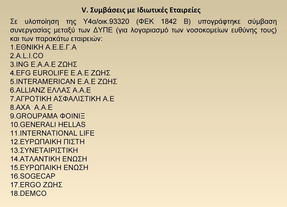 εταιρειών: 1.ΕΘΝΙΚΗ Α.Ε.Ε.Γ.Α 2.A.L.I.CO 3.ING E.A.A.E ΖΩΗΣ 4.EFG EUROLIFE E.A.E ΖΩΗΣ 5.INTERAMERICAN E.A.E ΖΩΗΣ 6.ALLIANZ ΕΛΛΑΣ Α.Α.Ε 7.