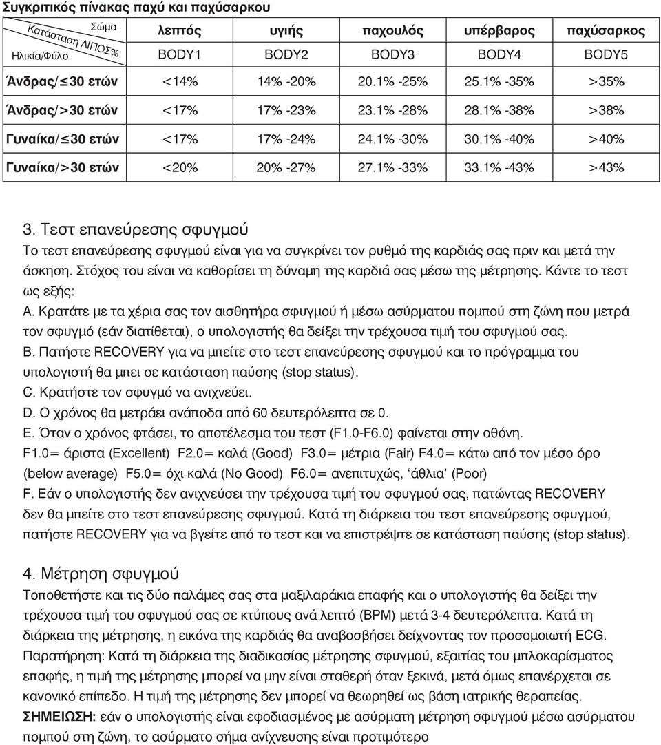 Τεστ επανεύρεσης σφυγμού Το τεστ επανεύρεσης σφυγμού είναι για να συγκρίνει τον ρυθμό της καρδιάς σας πριν και μετά την άσκηση.