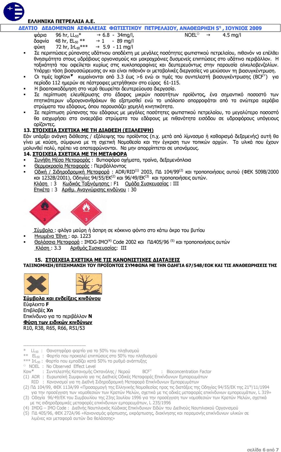 υδάτινο περιβάλλον. Η τοξικότητά του οφείλεται κυρίως στις κυκλοπαραφίνες και δευτερευόντως στην παρουσία αλκυλοβενζολίων.