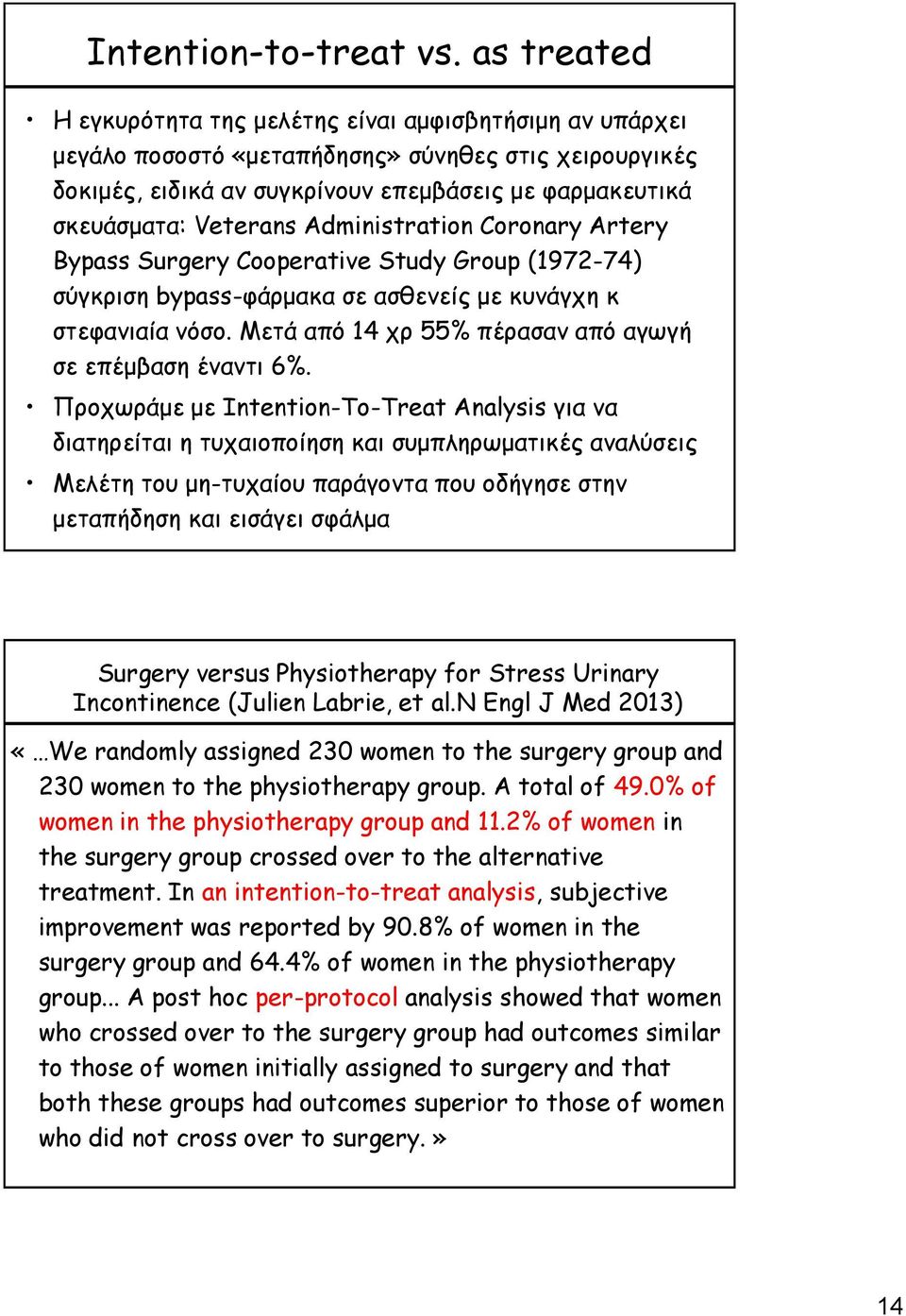 Administration Coronary Artery Bypass Surgery Cooperative Study Group (1972-74) σύγκριση bypass-φάρμακα σε ασθενείς με κυνάγχη κ στεφανιαία νόσο.