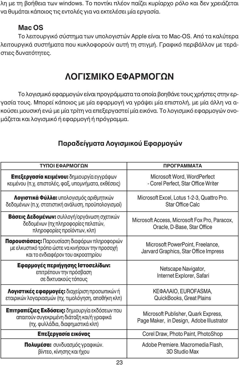 ΛΟΓΙΣΜΙΚO ΕΦΑΡΜΟΓΩΝ Το λογισµικό εφαρµογών είναι προγράµµατα τα οποία βοηθάνε τους χρήστες στην εργασία τους.