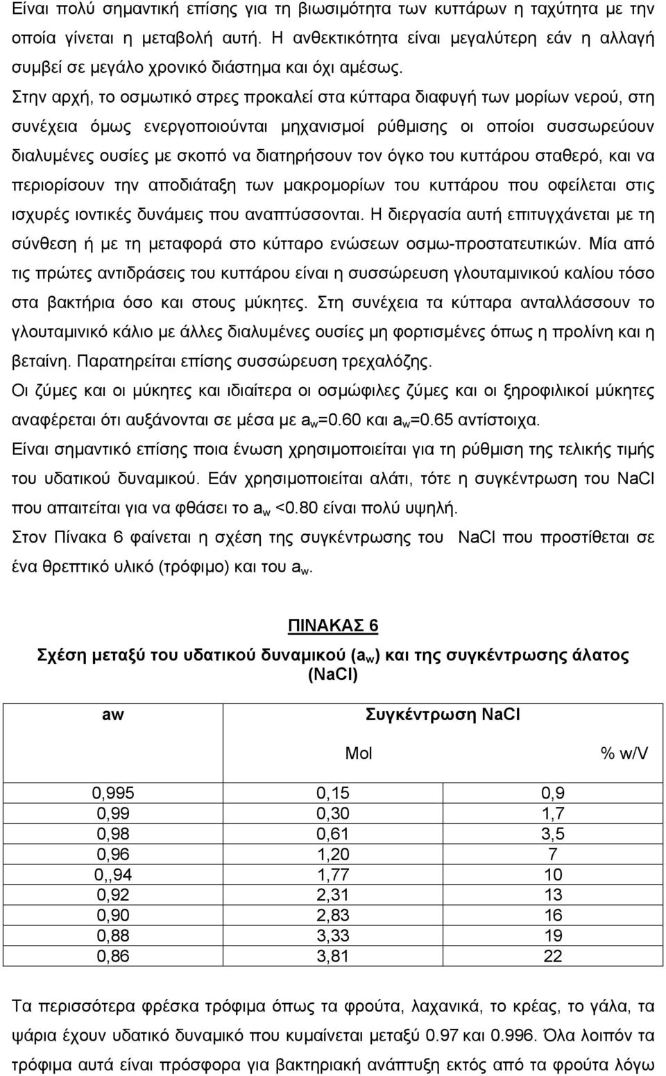 Στην αρχή, το οσµωτικό στρες προκαλεί στα κύτταρα διαφυγή των µορίων νερού, στη συνέχεια όµως ενεργοποιούνται µηχανισµοί ρύθµισης οι οποίοι συσσωρεύουν διαλυµένες ουσίες µε σκοπό να διατηρήσουν τον