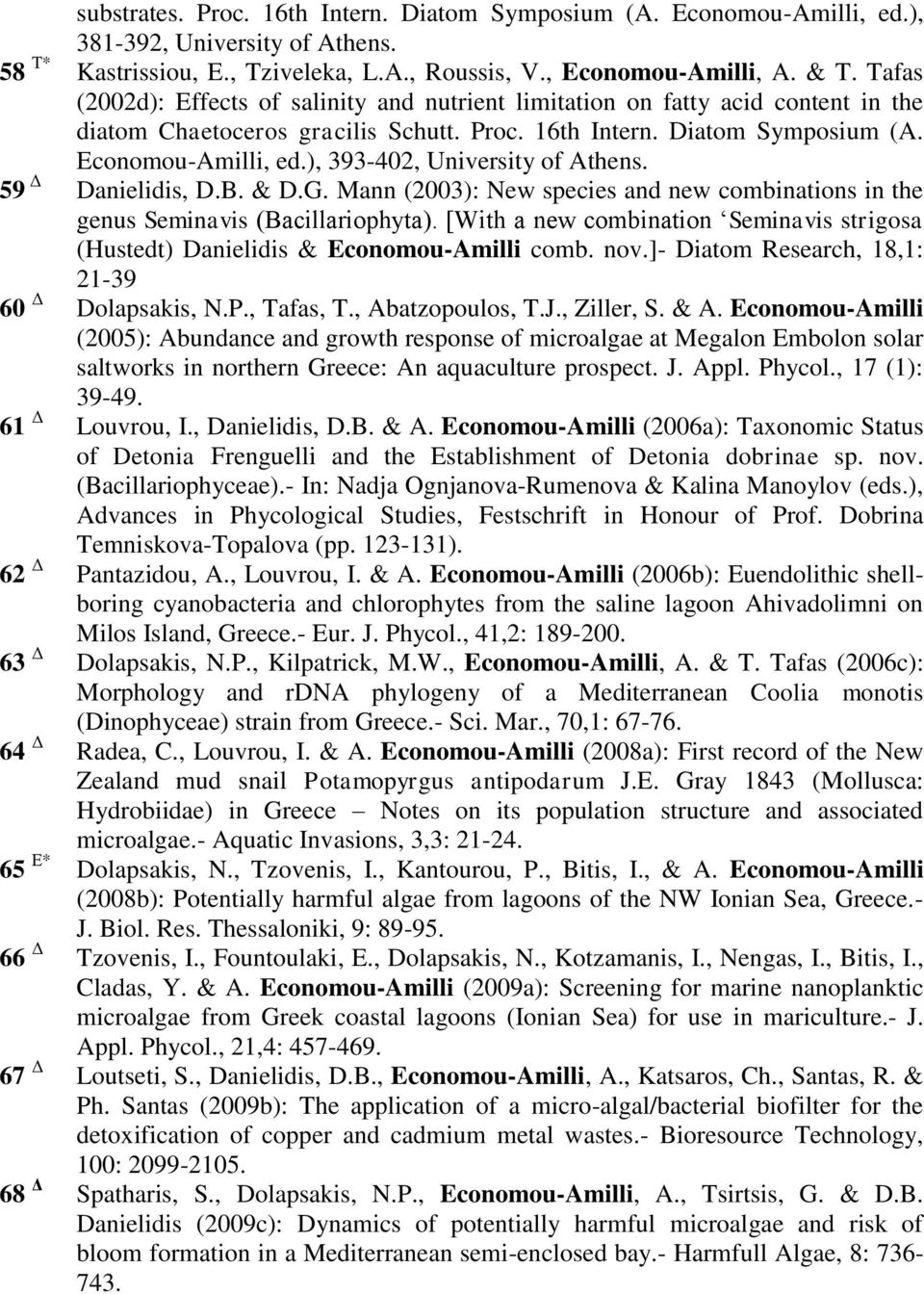 ), 393-402, University of Athens. 59 Δ Danielidis, D.B. & D.G. Mann (2003): New species and new combinations in the genus Seminavis (Bacillariophyta).