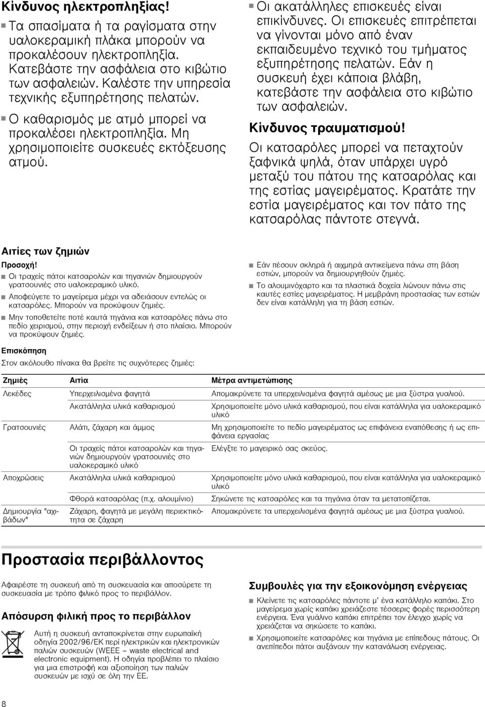 Κίνδυνος ηλεκτρο πληξίας! Οι ακατάλληλες επισκευές είναι επικίνδυνες. Οι επισκευές επιτρέπεται να γίνονται μόνο από έναν εκπαιδευμένο τεχνικό του τμήματος εξυπηρέτησης πελατών.