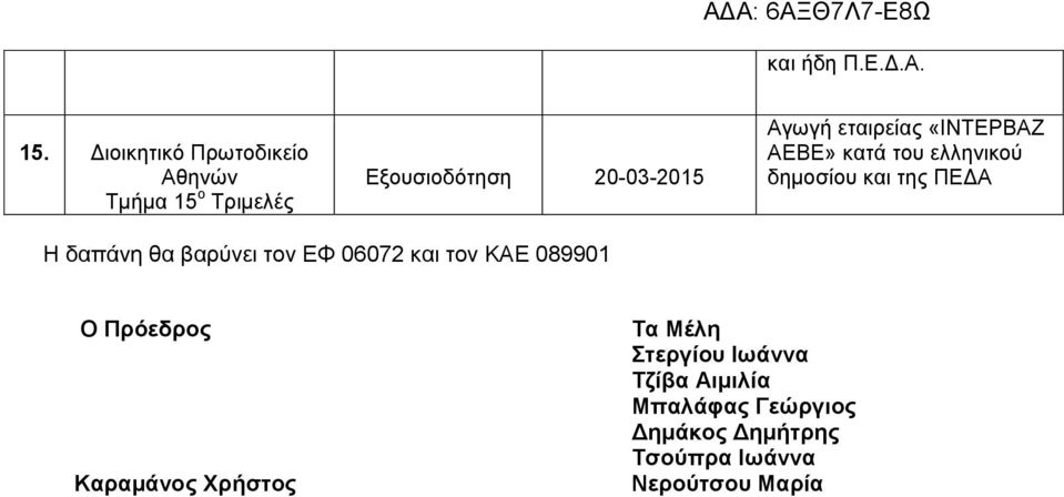 ελληνικού δημοσίου και της ΠΕΔΑ Η δαπάνη θα βαρύνει τον ΕΦ 06072 και τον ΚΑΕ
