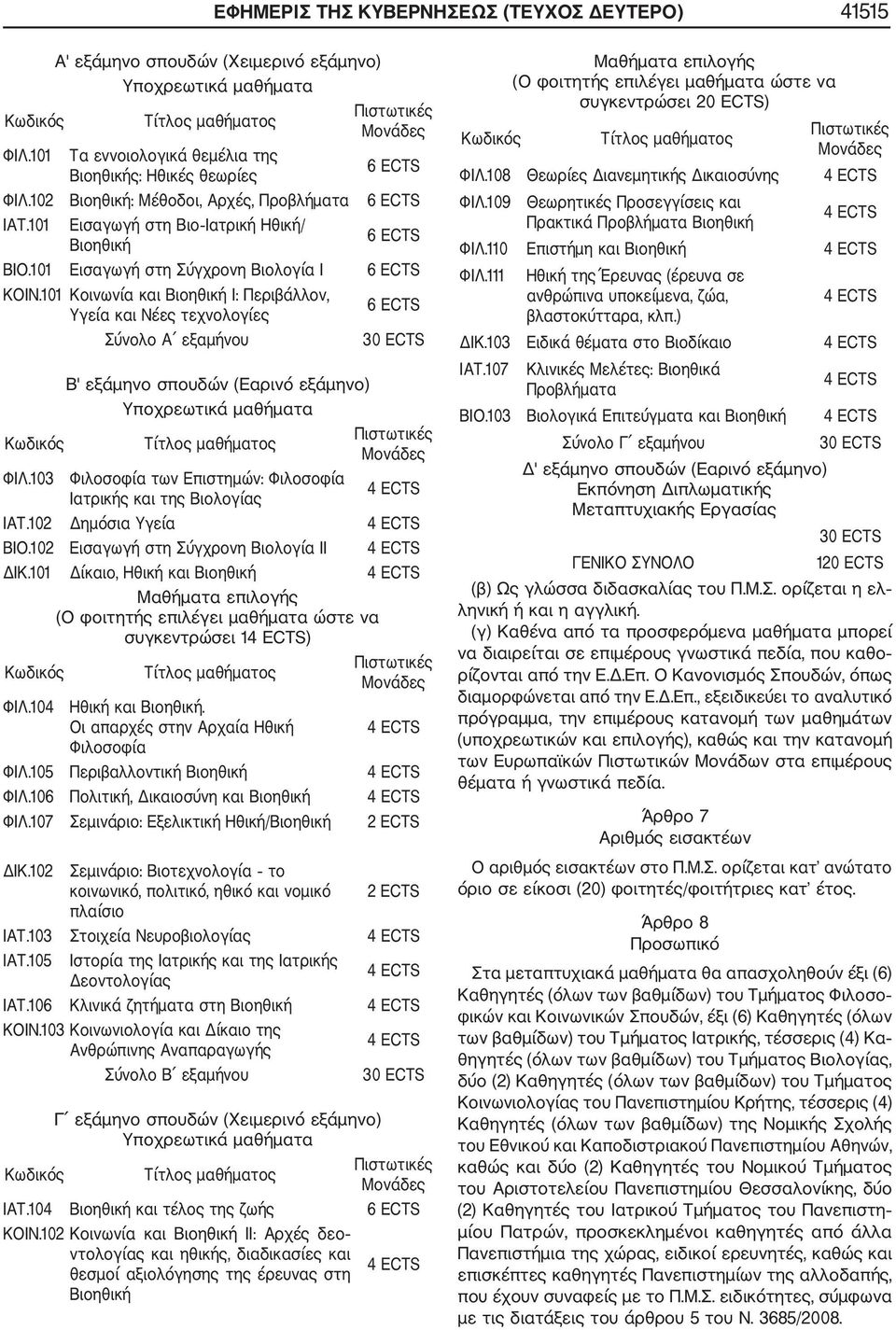 101 Εισαγωγή στη Σύγχρονη Βιολογία Ι 6 ECTS ΚΟΙΝ.