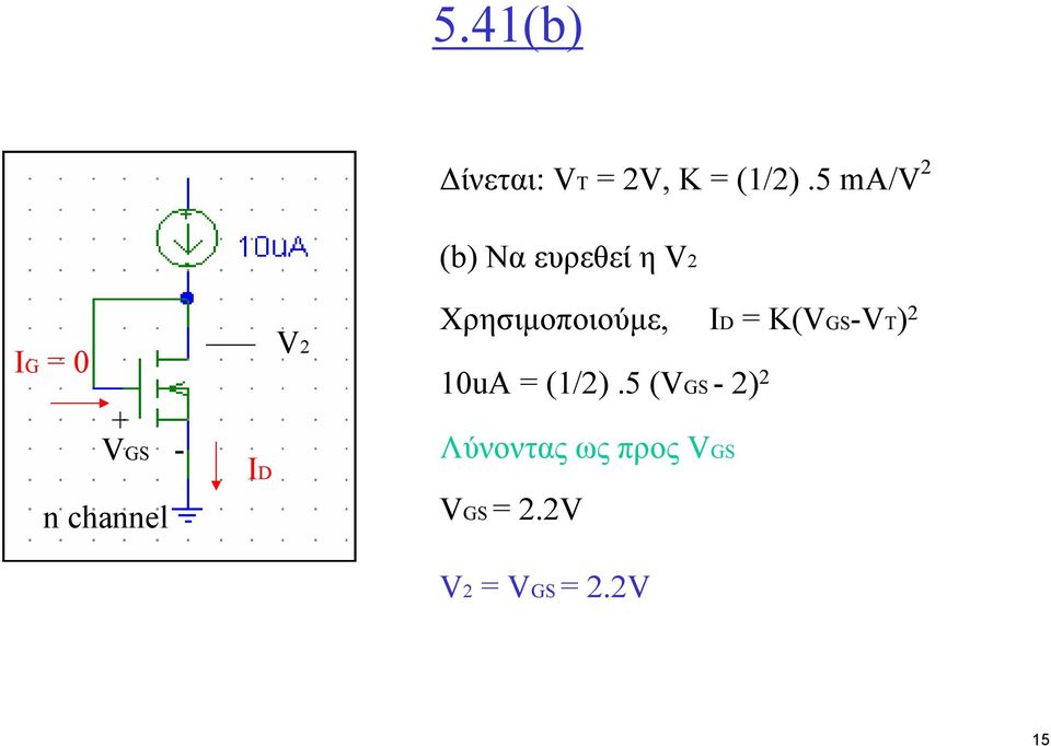 ευρεθεί η V2 Χρησιµοποιούµε, ID = K(VGS-VT) 2 10uA