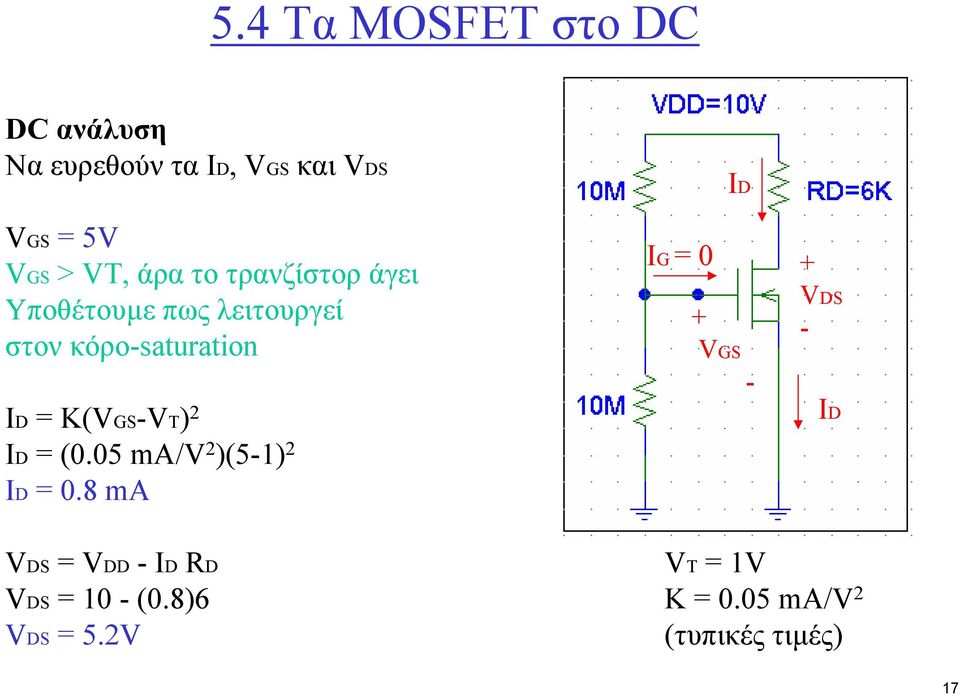 K(VGS-VT) 2 ID = (0.05 ma/v 2 )(5-1) 2 ID = 0.