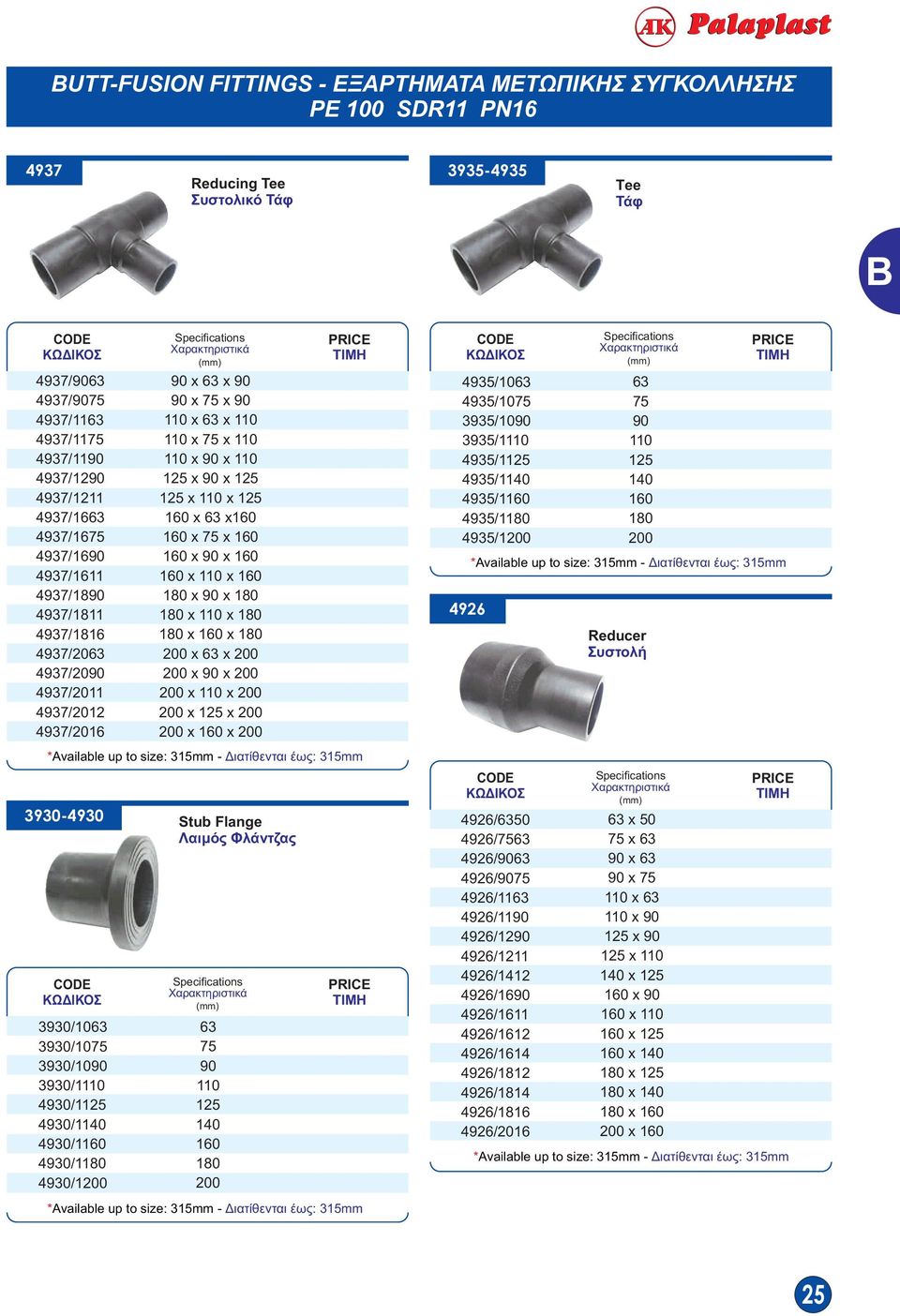 *Available up to size: 3mm - Διατίθενται έως: 3mm 393-493 393/ 393/ 393/9 393/ 493/ 493/4 493/6 493/8 493/2 Stub Flange Λαιμός Φλάντζας 9 4 6 8 2 *Available up to size: 3mm - Διατίθενται έως: 3mm