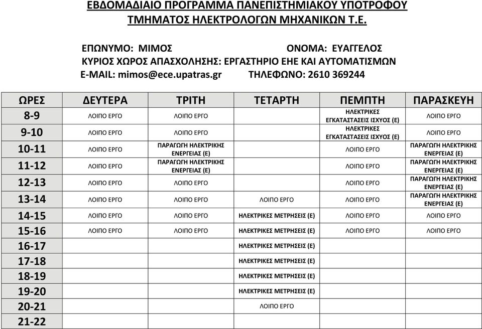 gr ΤΗΛΕΦΩΝΟ: 2610 369244 8 9 ΕΓΚΑΤΑΣΤΑΣΕΙΣ 9 10 ΕΓΚΑΤΑΣΤΑΣΕΙΣ 10 11 ΠΑΡΑΓΩΓΗ ΗΛΕΚΤΡΙΚΗΣ ΕΝΕΡΓΕΙΑΣ (Ε) 11 12
