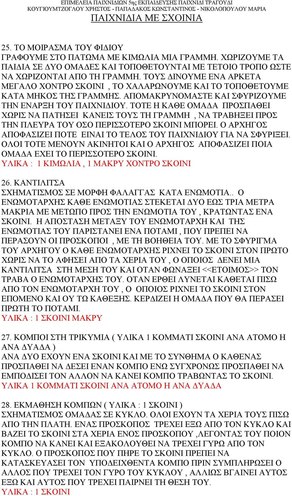 ΤΟΤΕ Η ΚΑΘΕ ΟΜΑΔΑ ΠΡΟΣΠΑΘΕΙ ΧΩΡΙΣ ΝΑ ΠΑΤΗΣΕΙ ΚΑΝΕΙΣ ΤΟΥΣ ΤΗ ΓΡΑΜΜΗ, ΝΑ ΤΡΑΒΗΞΕΙ ΠΡΟΣ ΤΗΝ ΠΛΕΥΡΑ ΤΟΥ ΟΣΟ ΠΕΡΙΣΣΟΤΕΡΟ ΣΚΟΙΝΙ ΜΠΟΡΕΙ.