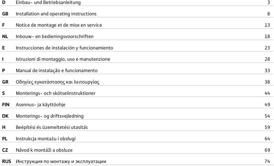 funcionamento 33 GR Οδηγίες εγκατάστασης και λειτουργίας 38 S Monterings- och skötselinstruktioner 44 FIN Asennus- ja käyttöohje 49 DK Monterings- og
