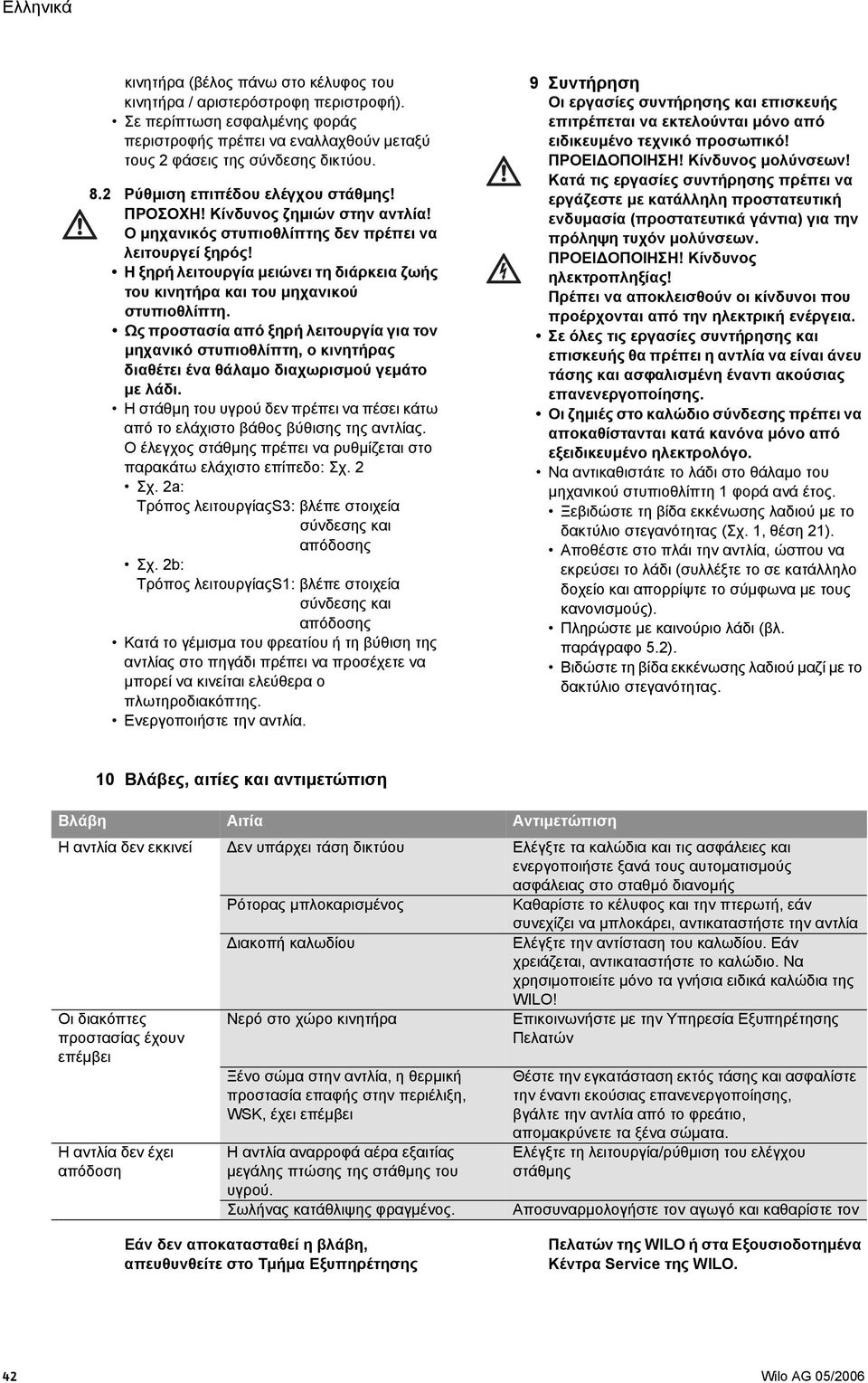 Η ξηρή λειτουργία µειώνει τη διάρκεια ζωής του κινητήρα και του µηχανικού στυπιοθλίπτη.