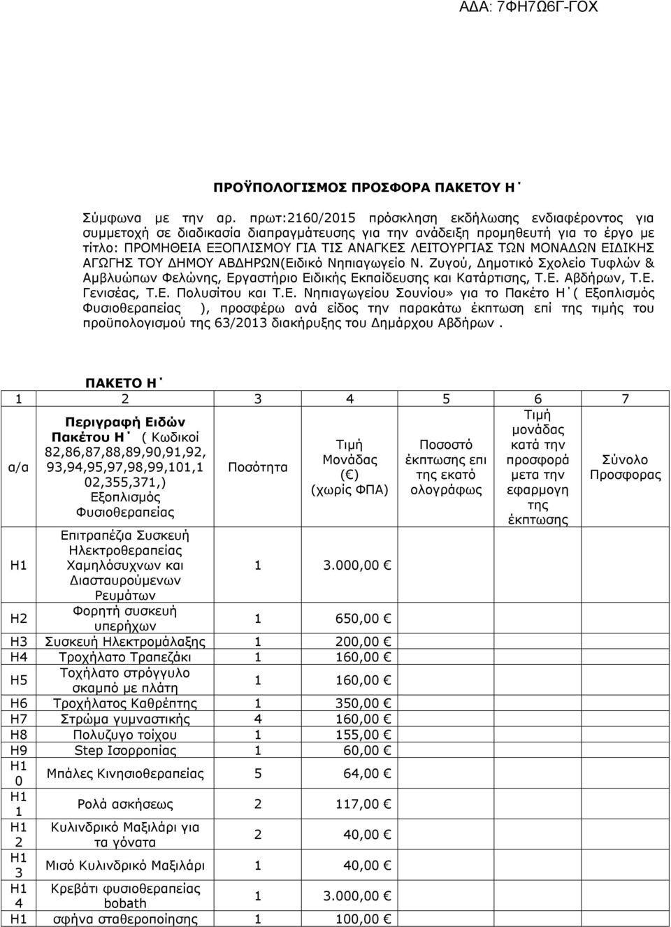 ΜΟΝΑΔΩΝ ΕΙΔΙΚΗΣ ΑΓΩΓΗΣ ΤΟΥ ΔΗΜΟΥ ΑΒΔΗΡΩΝ(Ειδικό Νηπιαγωγείο Ν. Ζυγού, Δημοτικό Σχολείο Τυφλών & Αμβλυώπων Φελώνης, Εργαστήριο Ειδικής Εκπαίδευσης και Κατάρτισης, Τ.Ε. Αβδήρων, Τ.Ε. Γενισέας, Τ.Ε. Πολυσίτου και Τ.