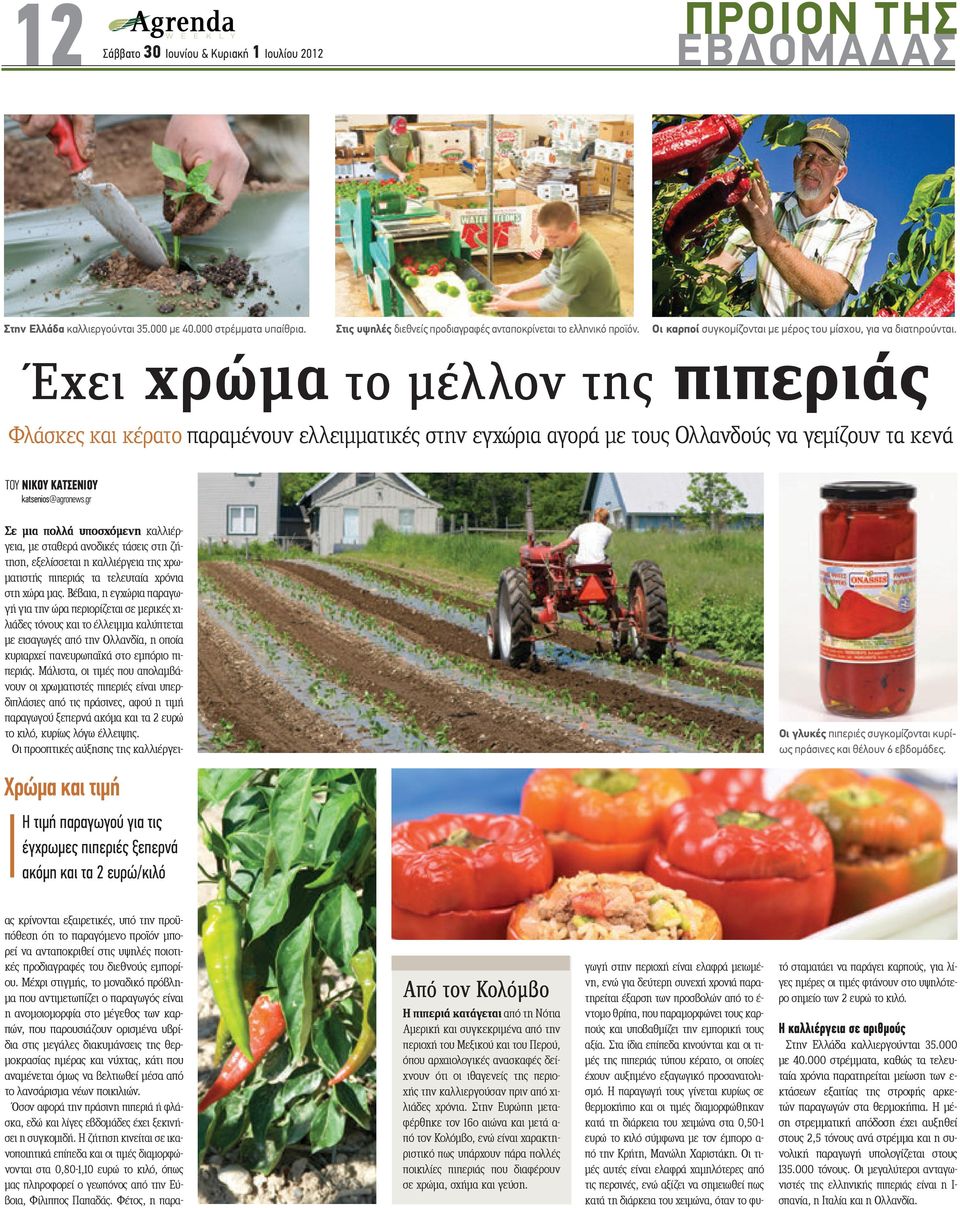 Έχει χρώμα το μέλλον της πιπεριάς Φλάσκες και κέρατο παραμένουν ελλειμματικές στην εγχώρια αγορά με τους Ολλανδούς να γεμίζουν τα κενά ΤOY NIKOY ΚΑΤΣΕΝΙΟΥ katsenios@agronews.