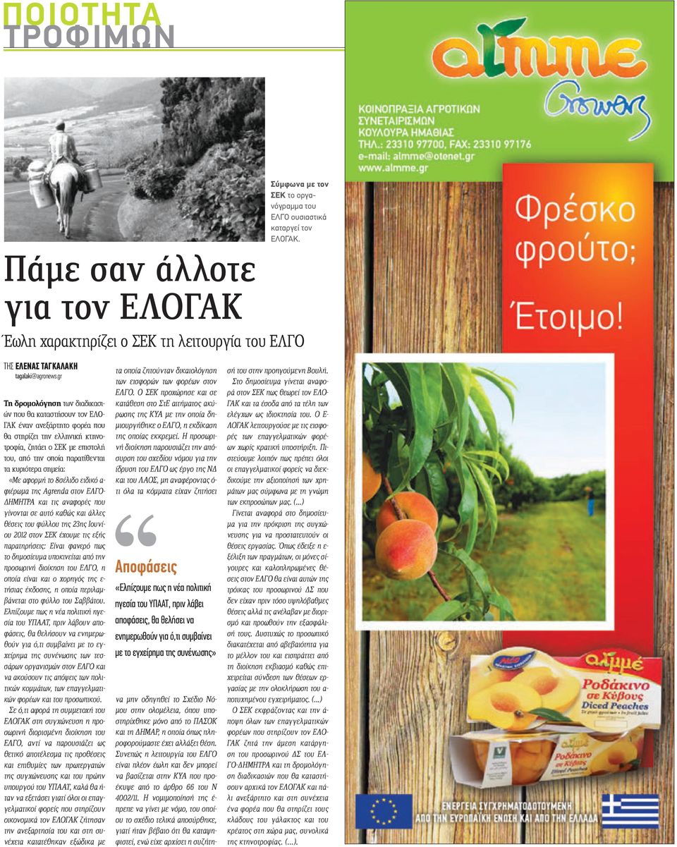 gr Τη δρομολόγηση των διαδικασιών που θα καταστήσουν τον ΕΛΟ- ΓΑΚ έναν ανεξάρτητο φορέα που θα στηρίζει την ελληνική κτηνοτροφία, ζητάει ο ΣΕΚ με επιστολή του, από την οποία παρατίθενται τα κυριότερα