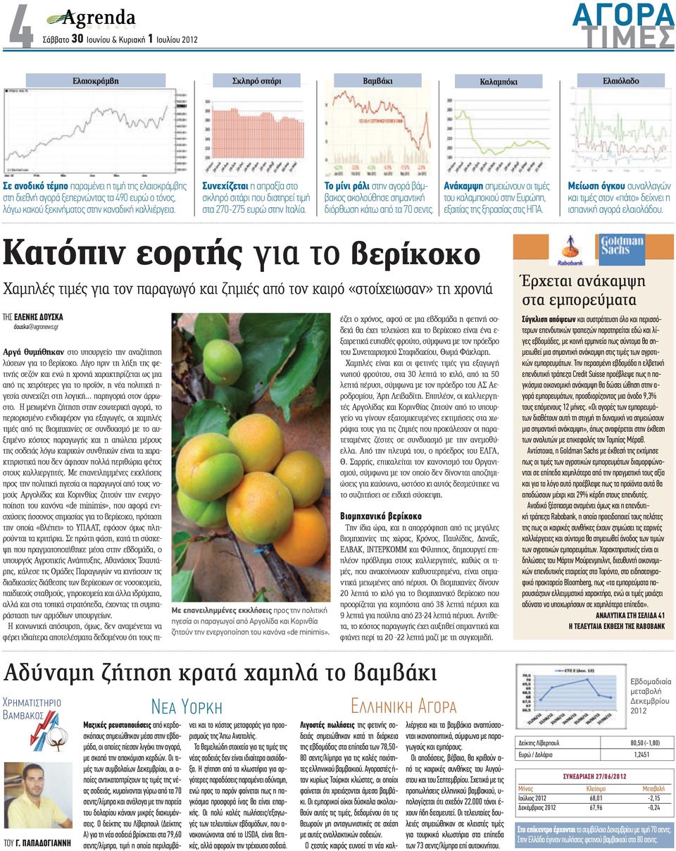 Ανάκαµψη σηµειώνουν οι τιµές του καλαµποκιού στην Ευρώπη, εξαιτίας της ξηρασίας στις ΗΠΑ. Μείωση όγκου συναλλαγών και τιµές στον «πάτο» δείχνει η ισπανική αγορά ελαιολάδου.