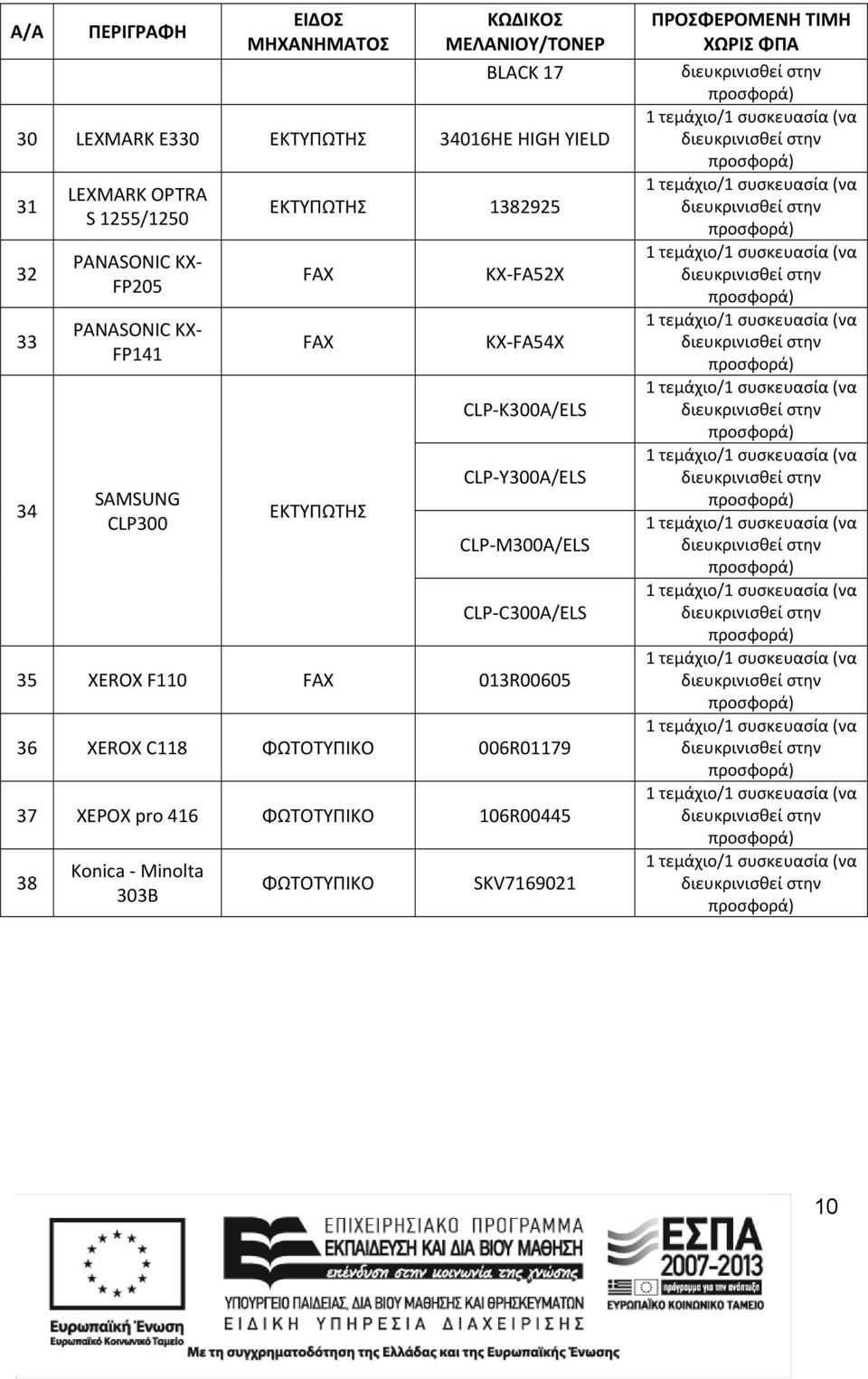 CLP K300A/ELS CLP Y300A/ELS CLP M300A/ELS CLP C300A/ELS 35 XEROX F110 FAX 013R00605 36 XEROX C118 ΦΩΤΟΤΥΠΙΚΟ