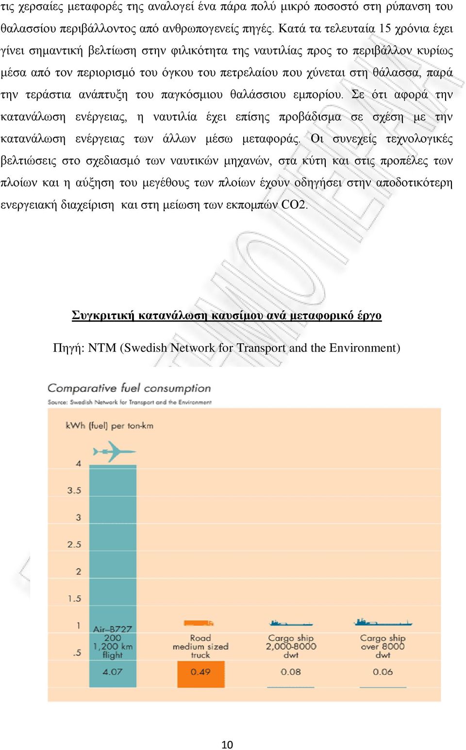 τεράστια ανάπτυξη του παγκόσμιου θαλάσσιου εμπορίου. Σε ότι αφορά την κατανάλωση ενέργειας, η ναυτιλία έχει επίσης προβάδισμα σε σχέση με την κατανάλωση ενέργειας των άλλων μέσω μεταφοράς.