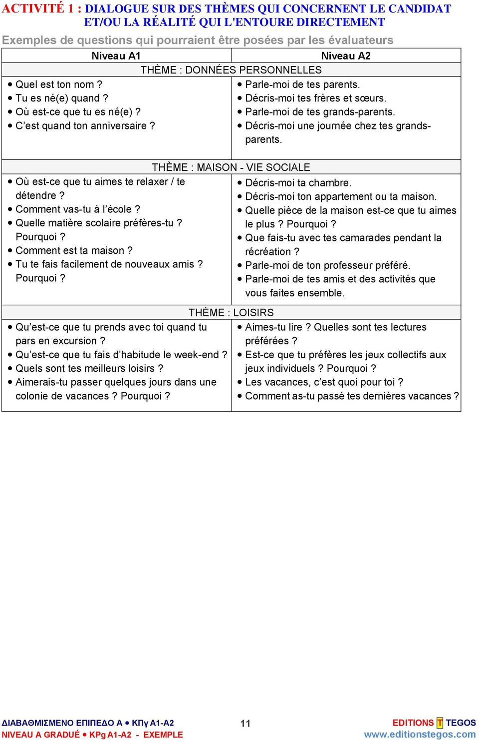 Quelle matière scolaire préfères-tu? Pourquoi? Comment est ta maison? Tu te fais facilement de nouveaux amis? Pourquoi? Qu est-ce que tu prends avec toi quand tu pars en excursion?