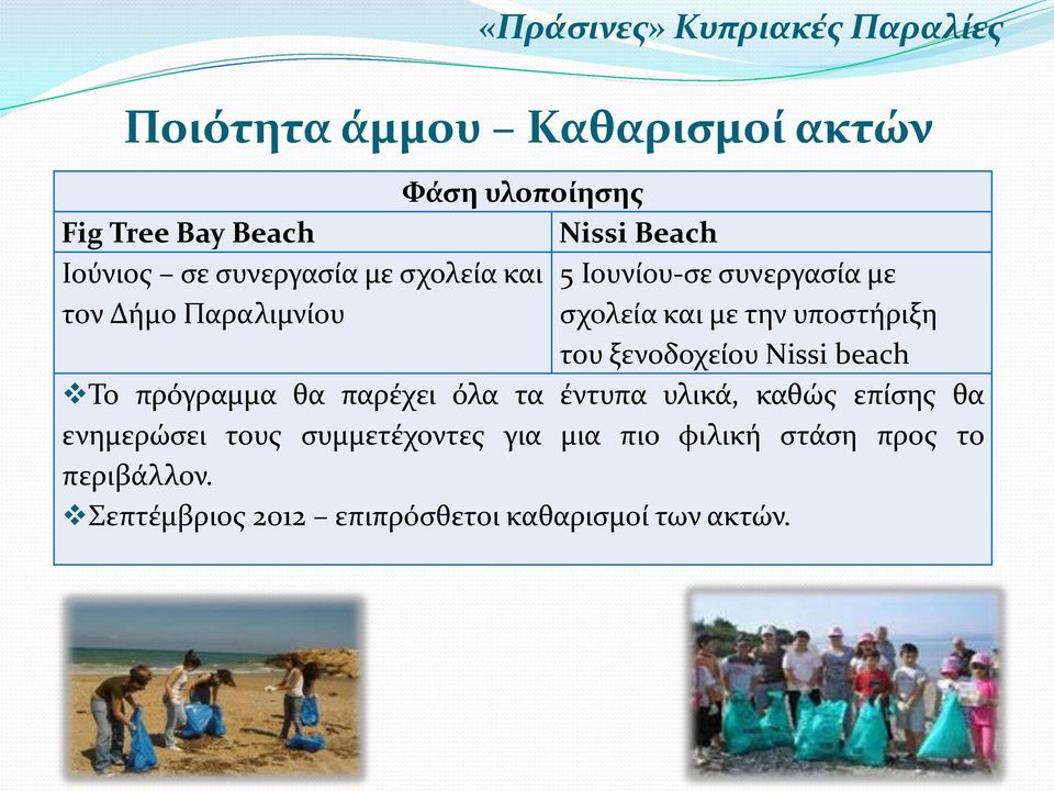 ξενοδοχείου Nissi beach Το πρόγραμμα θα παρέχει όλα τα έντυπα υλικά, καθώς επίσης θα ενημερώσει τους