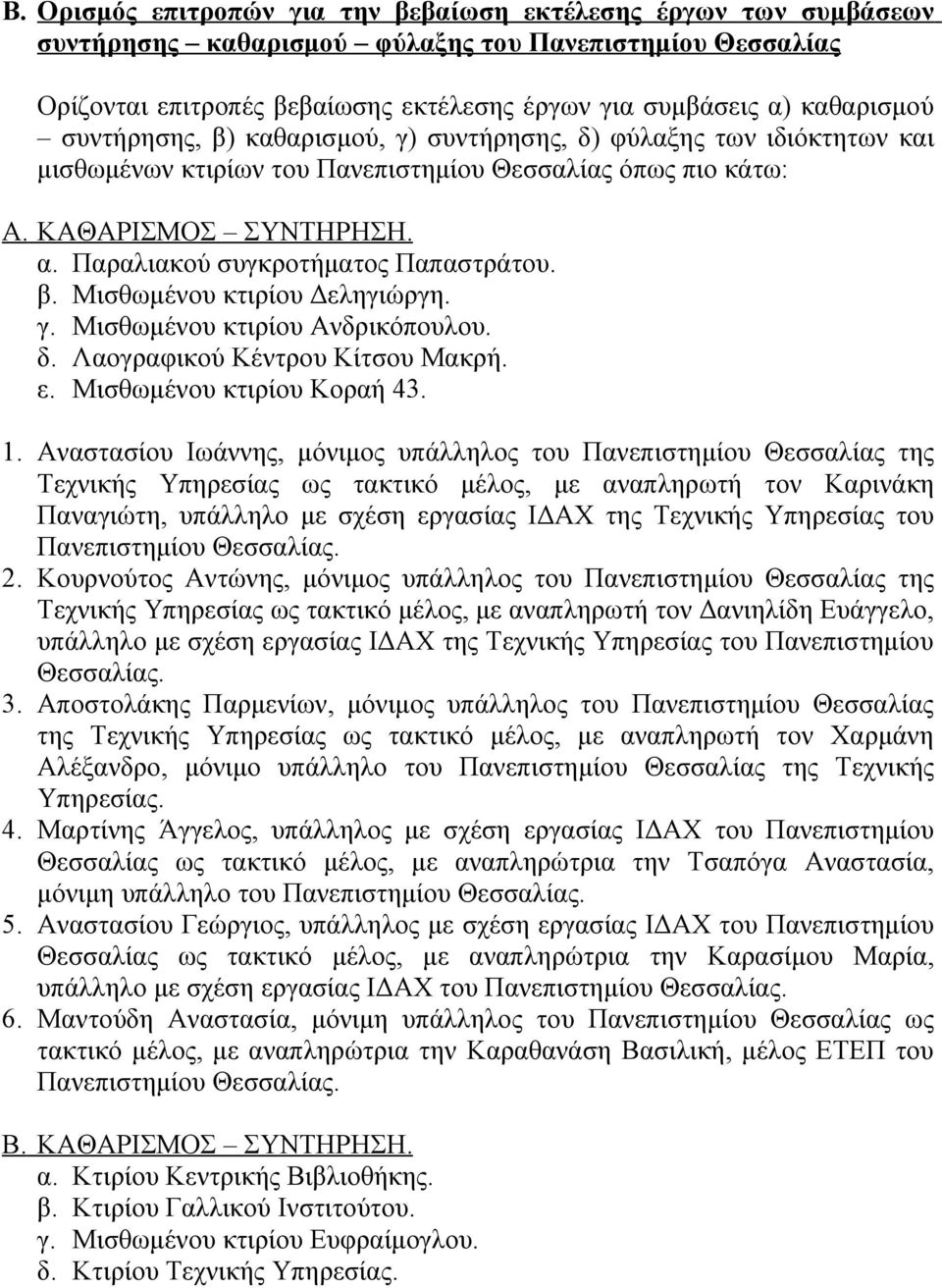 β. Μισθωμένου κτιρίου Δεληγιώργη. γ. Μισθωμένου κτιρίου Ανδρικόπουλου. δ. Λαογραφικού Κέντρου Κίτσου Μακρή. ε. Μισθωμένου κτιρίου Κοραή 43. 1.