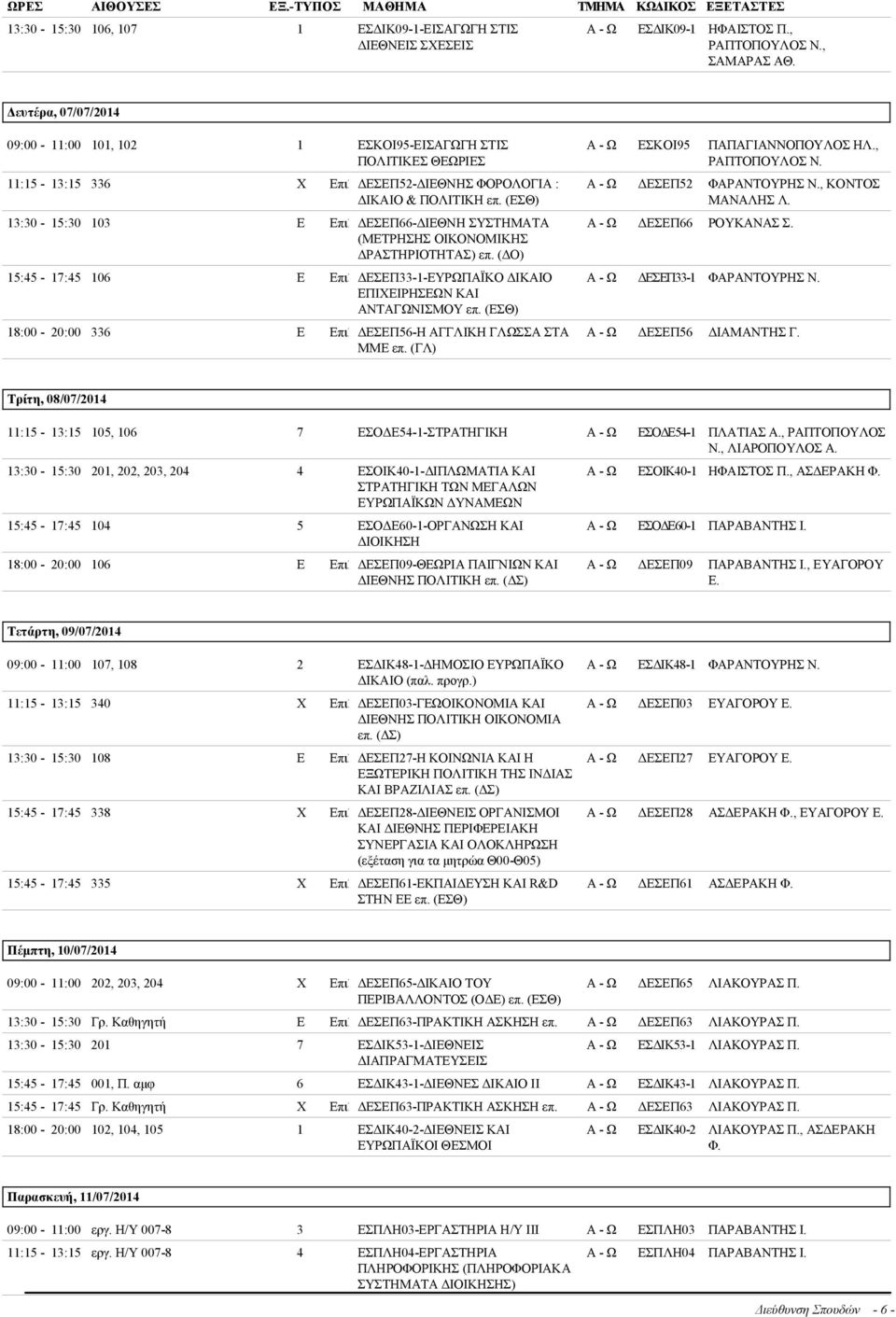 (ΕΣΘ) 13:30-15:30 103 E Eπιλ ΔΕΣΕΠ66-ΔΙΕΘΝΗ ΣΥΣΤΗΜΑΤΑ (ΜΕΤΡΗΣΗΣ ΟΙΚΟΝΟΜΙΚΗΣ ΔΡΑΣΤΗΡΙΟΤΗΤΑΣ) επ. (ΔΟ) 15:45-17:45 106 E Eπιλ ΔΕΣΕΠ33-1-ΕΥΡΩΠΑΪΚΟ ΔΙΚΑΙΟ ΕΠΙΧΕΙΡΗΣΕΩΝ ΚΑΙ ΑΝΤΑΓΩΝΙΣΜΟΥ επ.