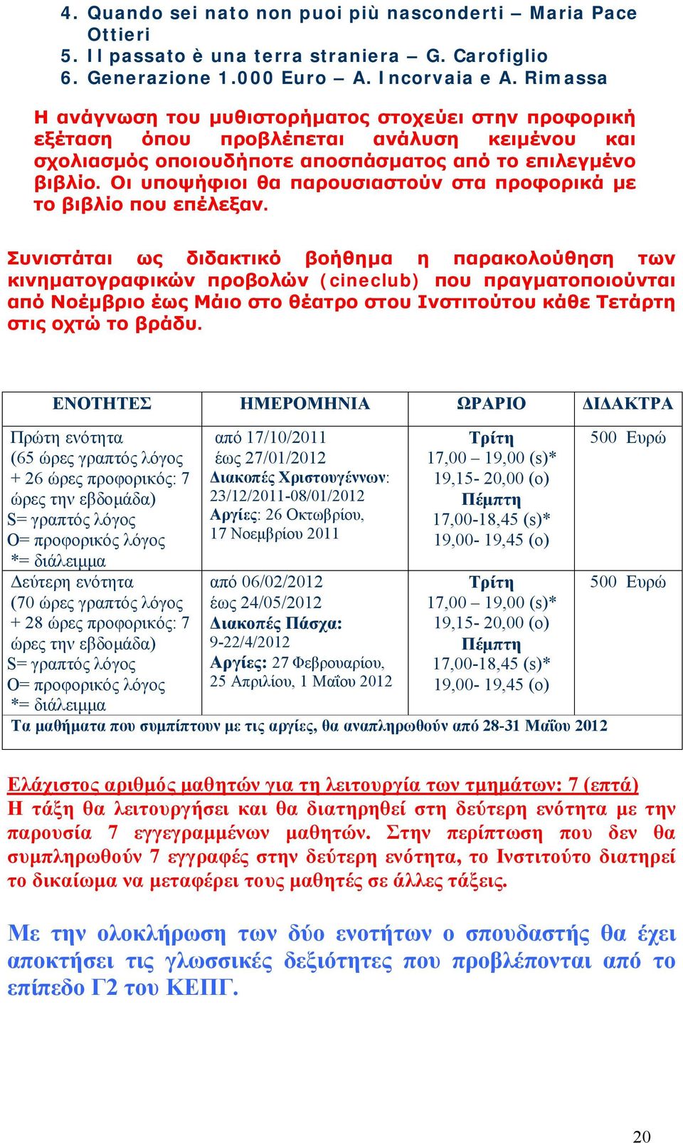 Οι υποψήφιοι θα παρουσιαστούν στα προφορικά με το βιβλίο που επέλεξαν.