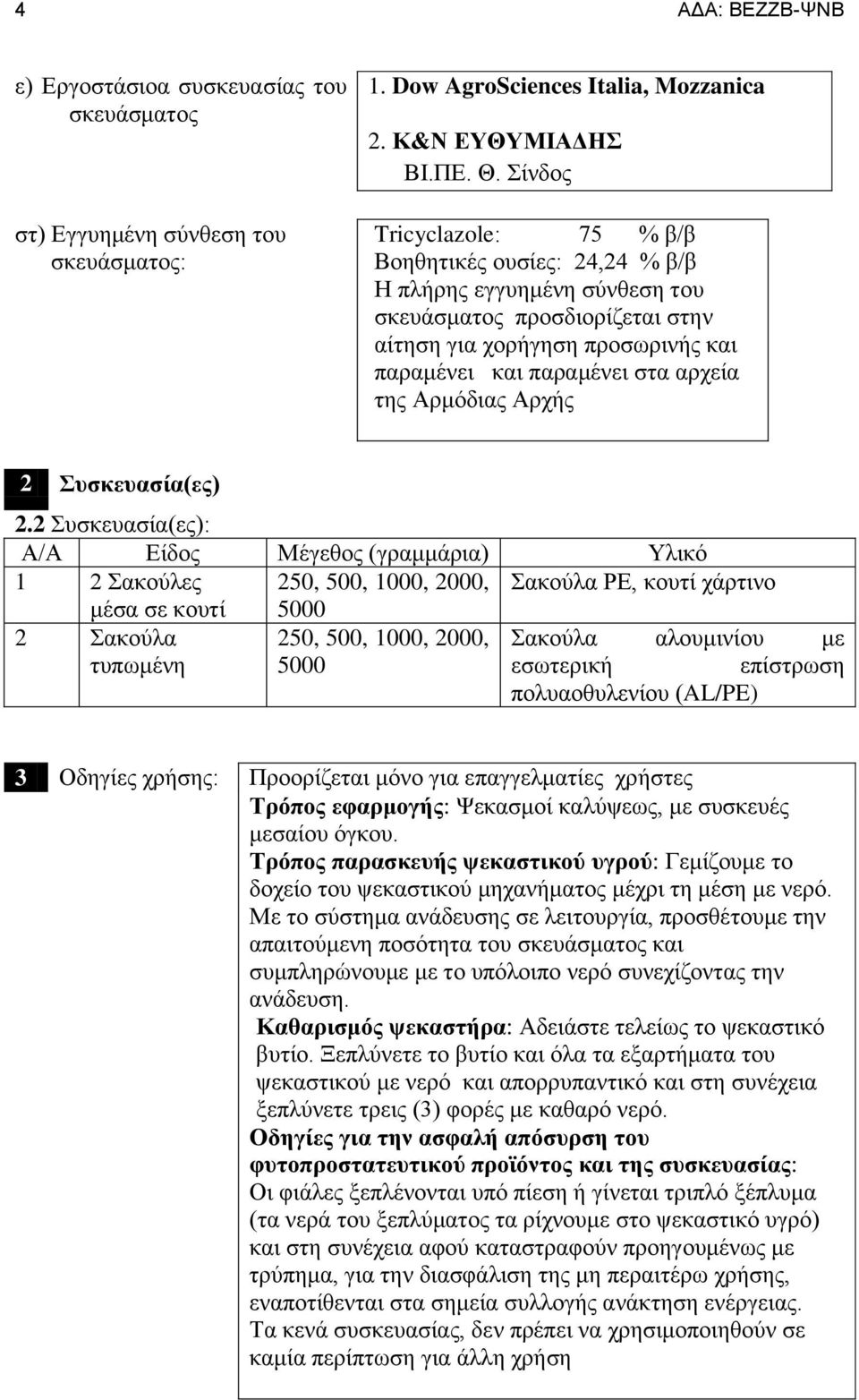 Αρμόδιας Αρχής 2 Συσκευασία(ες) 2.