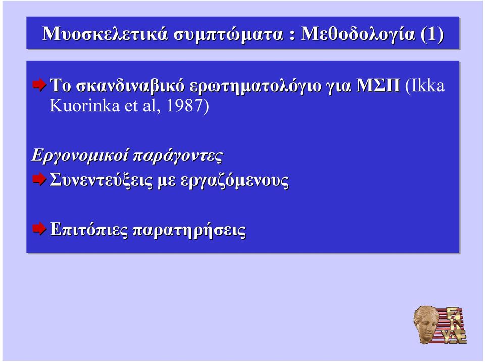 Kuorinka et al, 1987) Εργονομικοί παράγοντες