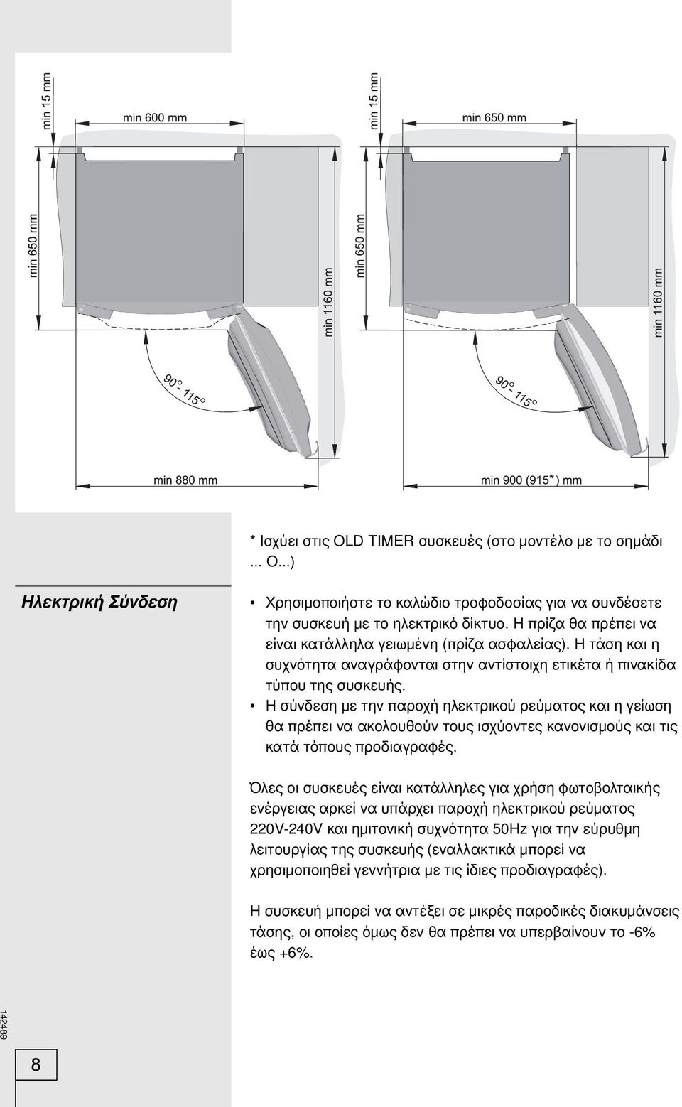 Η σύνδεση με την παροχή ηλεκτρικού ρεύματος και η γείωση θα πρέπει να ακολουθούν τους ισχύοντες κανονισμούς και τις κατά τόπους προδιαγραφές.
