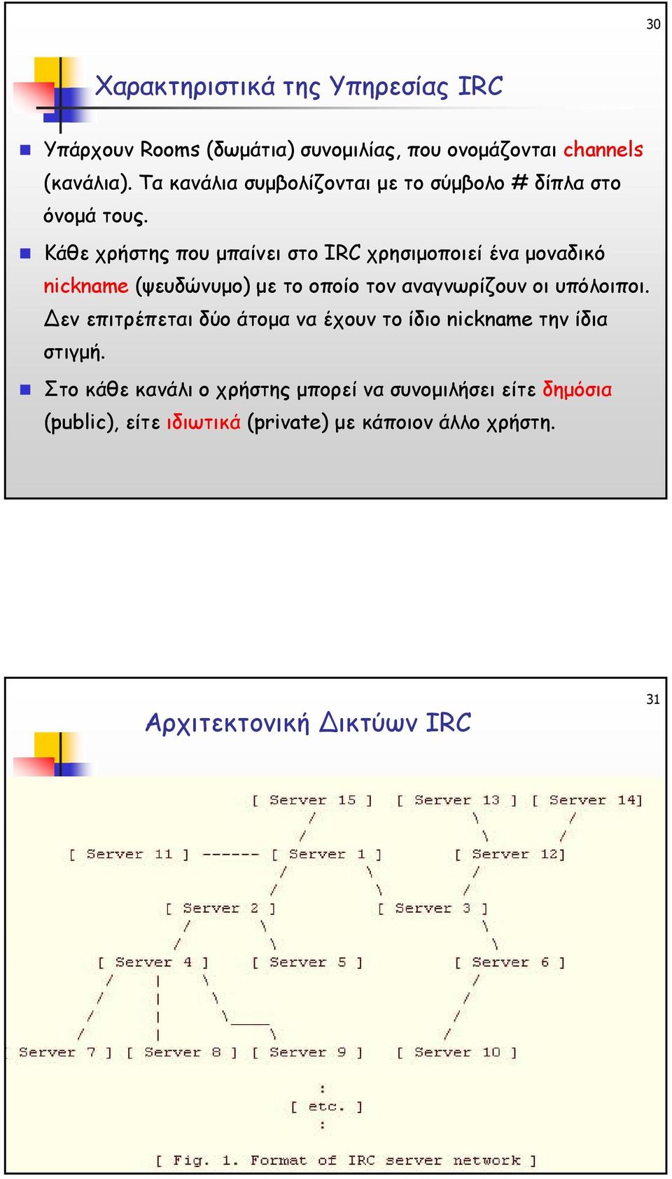 Κάθε χρήστης που µπαίνει στο IRC χρησιµοποιεί ένα µοναδικό nickname (ψευδώνυµο) µε το οποίο τον αναγνωρίζουν οι υπόλοιποι.