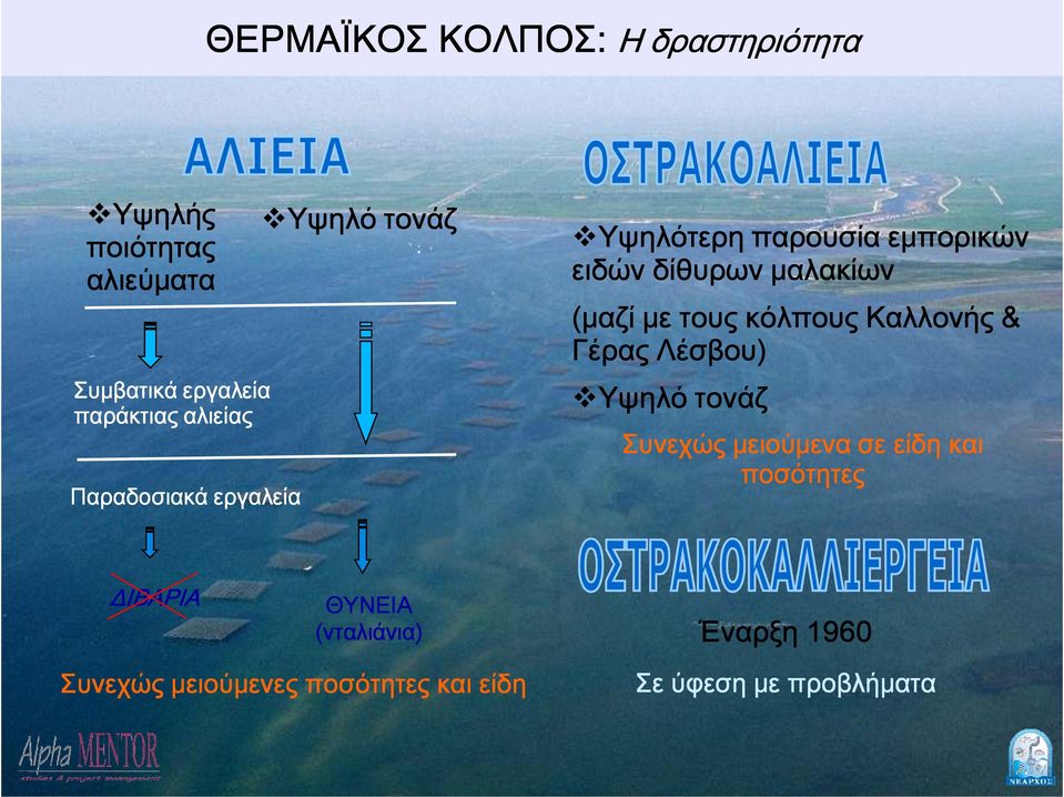 (μαζί με τους κόλπους Καλλονής & Γέρας Λέσβου) Υψηλό τονάζ Συνεχώς μειούμενα σε είδη και