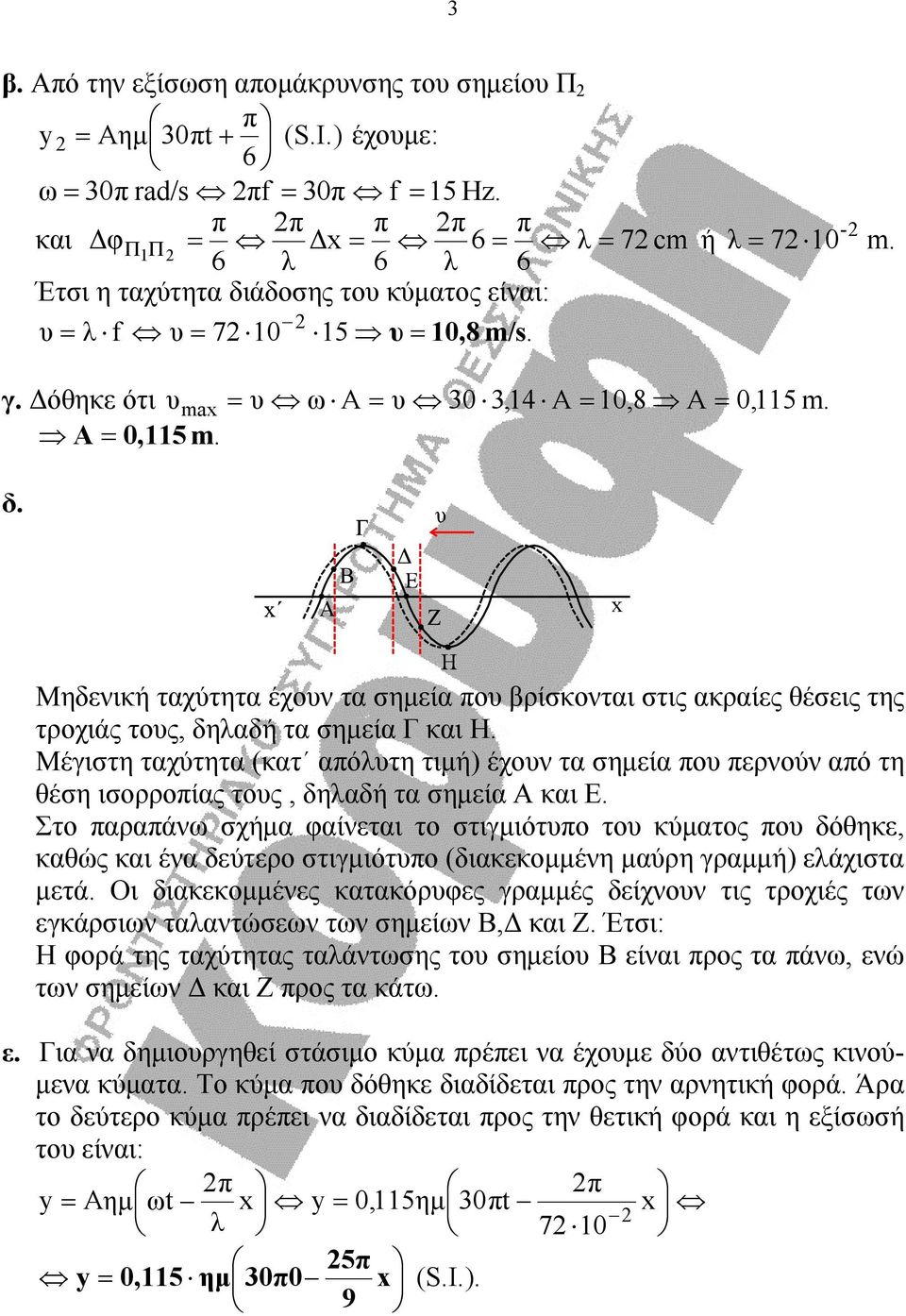 Μέγιστη ταχύτητα (κατ απόλυτη τιμή) έχουν τα σημεία που περνούν από τη θέση ισορροπίας τους, δηλαδή τα σημεία Α και Ε.