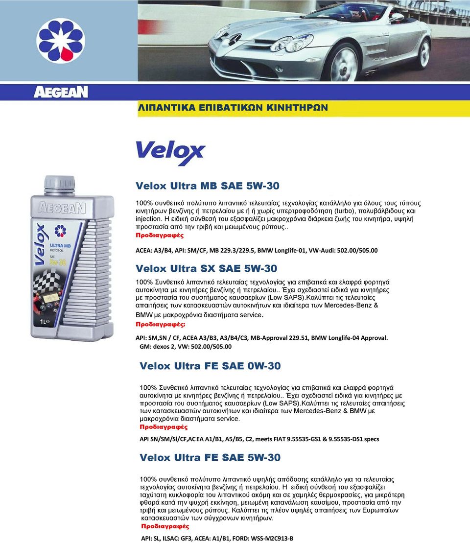 . Προδιαγραφές charging. ACEA: A3/B4, API: SM/CF, MB 229.3/229.5, BMW Longlife 01, VW Audi: 502.00/505.