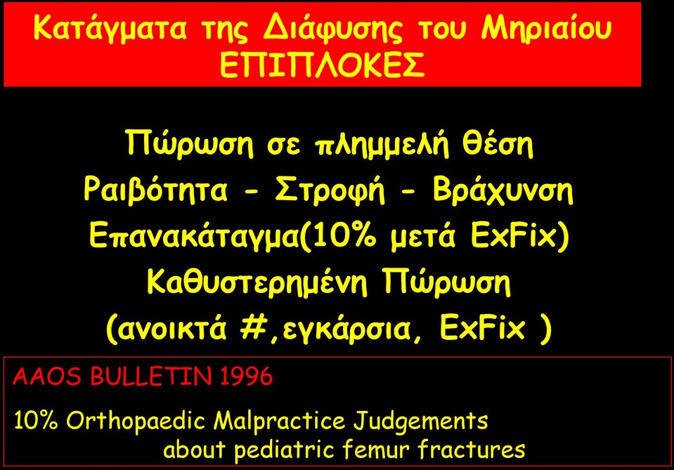 Kaθυστερημένη Πώρωση (ανοικτά #,εγκάρσια, ExFix ) AAOS BULLETIN