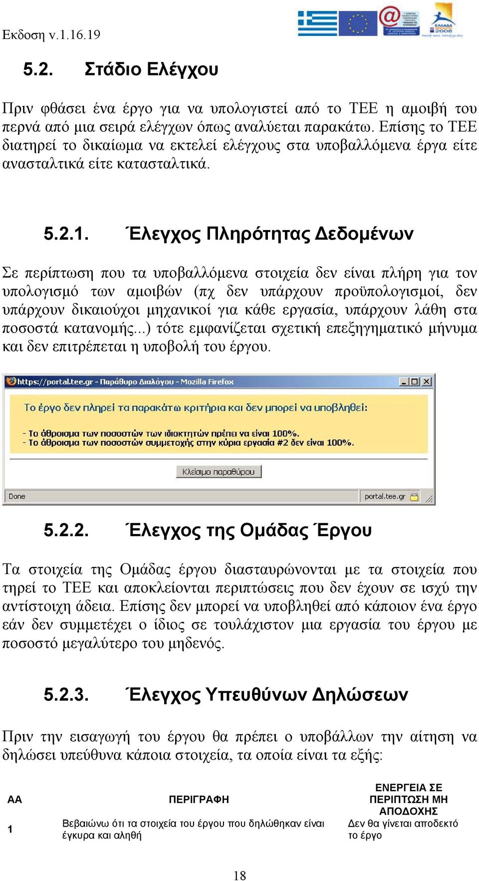 Έλεγχος Πληρότητας Δεδομένων Σε περίπτωση που τα υποβαλλόμενα στοιχεία δεν είναι πλήρη για τον υπολογισμό των αμοιβών (πχ δεν υπάρχουν προϋπολογισμοί, δεν υπάρχουν δικαιούχοι μηχανικοί για κάθε