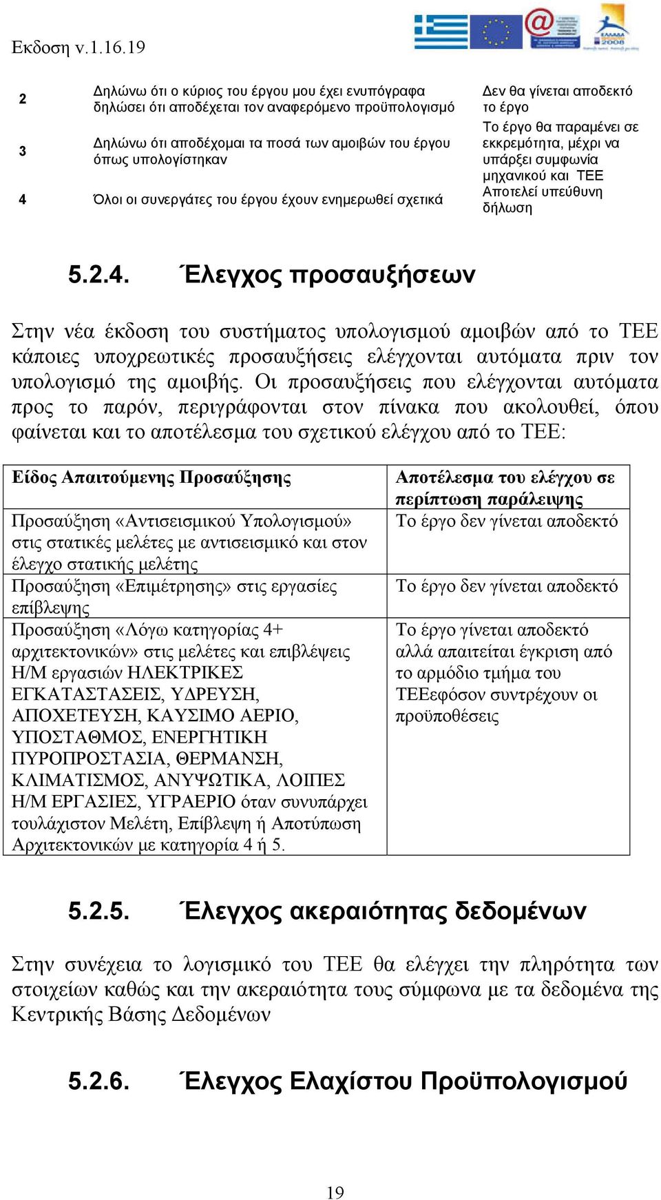 Έλεγχος προσαυξήσεων Στην νέα έκδοση του συστήματος υπολογισμού αμοιβών από το ΤΕΕ κάποιες υποχρεωτικές προσαυξήσεις ελέγχονται αυτόματα πριν τον υπολογισμό της αμοιβής.