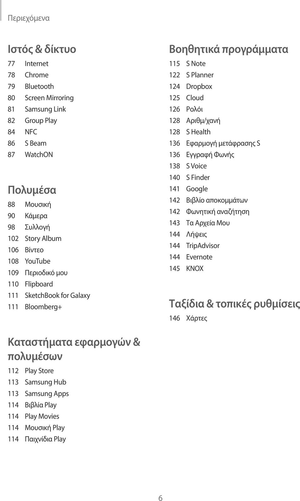 128 S Health 136 Εφαρμογή μετάφρασης S 136 Εγγραφή Φωνής 138 S Voice 140 S Finder 141 Google 142 Βιβλίο αποκομμάτων 142 Φωνητική αναζήτηση 143 Τα Αρχεία Μου 144 Λήψεις 144 TripAdvisor 144