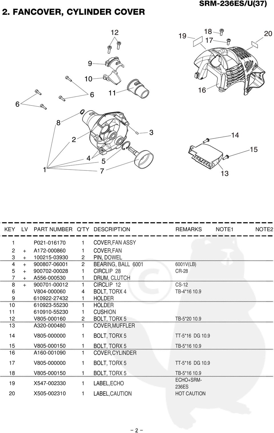 9 9 610922-27432 1 HOLDER 10 610923-55230 1 HOLDER 11 610910-55230 1 CUSHION 12 V805-000160 2 BOLT, TORX 5 TB-5*20 10.