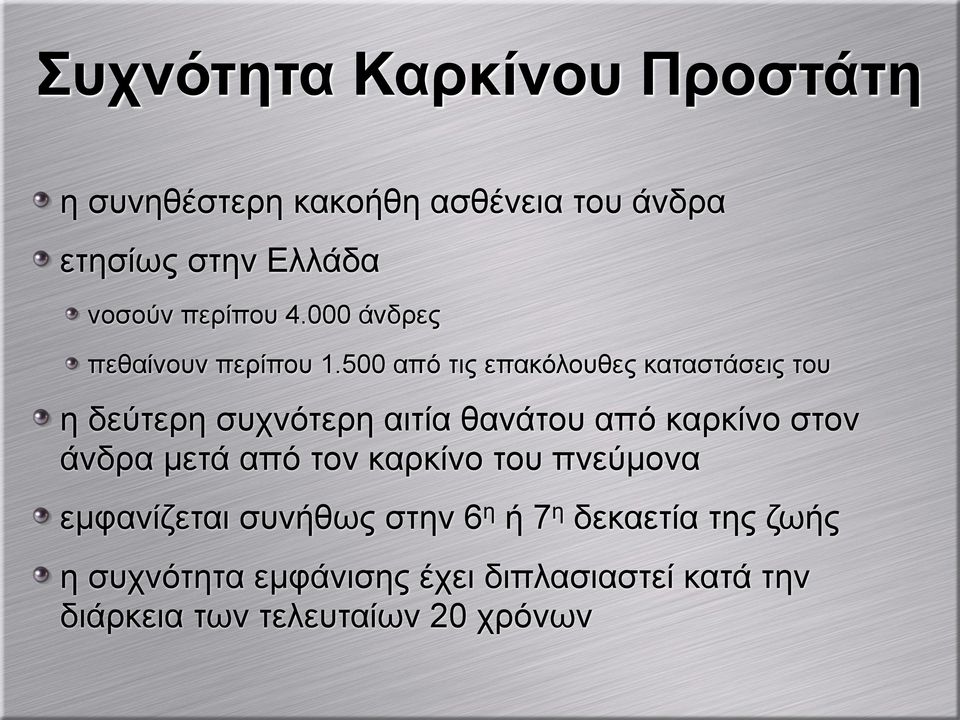 500 από τις επακόλουθες καταστάσεις του η δεύτερη συχνότερη αιτία θανάτου από καρκίνο στον άνδρα