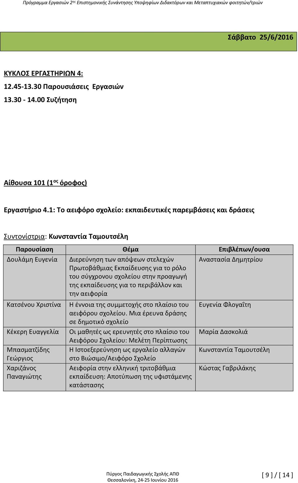 σχολείου στην προαγωγή της εκπαίδευσης για το περιβάλλον και την αειφορία Κατσένου Χριστίνα Κέκερη Ευαγγελία Μπασματζίδης Γεώργιος Χαριζάνος Παναγιώτης Η έννοια της συμμετοχής στο πλαίσιο του