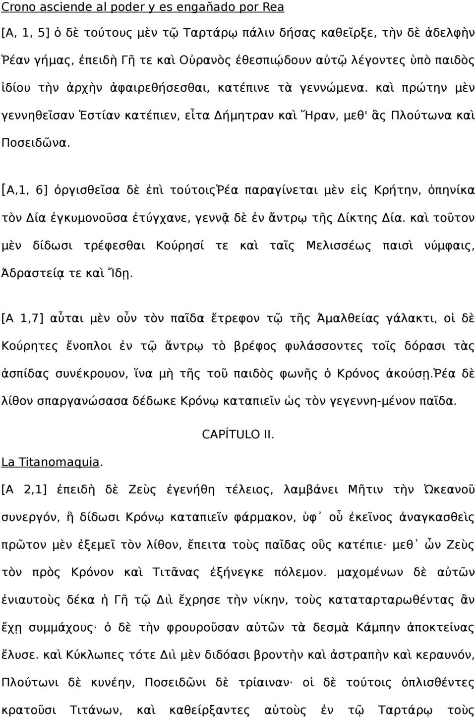 [Α,1, 6] ὀργισθεῖσα δὲ ἐπὶ τούτοιςῥέα παραγίνεται μὲν εἰς Κρήτην, ὁπηνίκα τὸν Δία ἐγκυμονοῦσα ἐτύγχανε, γεννᾷ δὲ ἐν ἄντρῳ τῆς Δίκτης Δία.