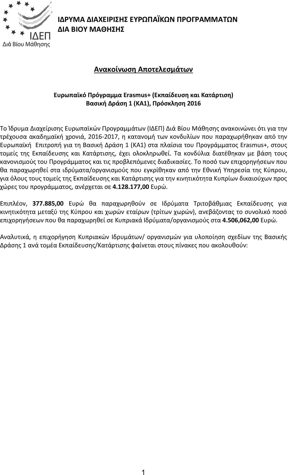 (KA) στα πλαίσια του Προγράμματος Erasmus+, στους τομείς της Εκπαίδευσης και Κατάρτισης, έχει ολοκληρωθεί.