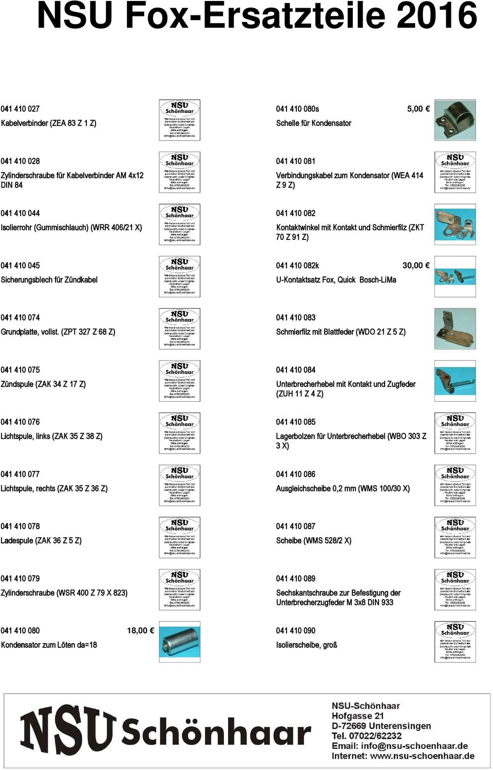 U-Kontaktsatz Fox, Quick Bosch-LiMa 30,00 041 410 074 Grundplatte, vollst.