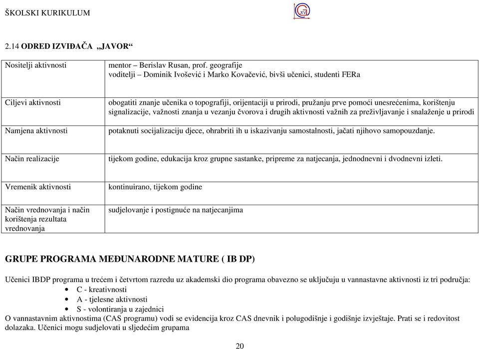 signalizacije, važnosti znanja u vezanju čvorova i drugih aktivnosti važnih za preživljavanje i snalaženje u prirodi potaknuti socijalizaciju djece, ohrabriti ih u iskazivanju samostalnosti, jačati