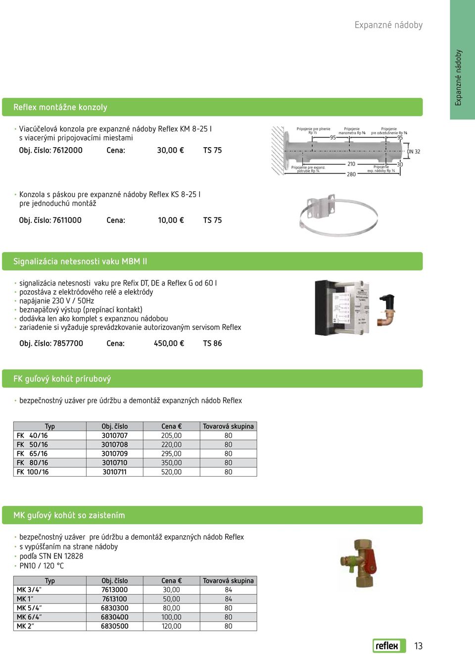 nádoby Rp ¾ 30 Konzola s páskou pre expanzné nádoby Reflex KS 8-25 l pre jednoduchú montáž Obj.