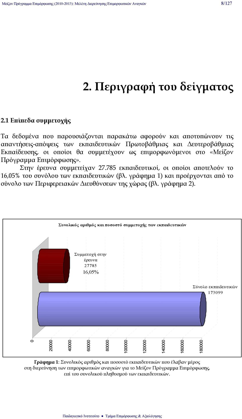 επιμορφωνόμενοι στο «Μείζον Πρόγραμμα Επιμόρφωσης». Στην έρευνα συμμετείχαν 27.785 εκπαιδευτικοί, οι οποίοι αποτελούν το 16,05% του συνόλου των εκπαιδευτικών (βλ.