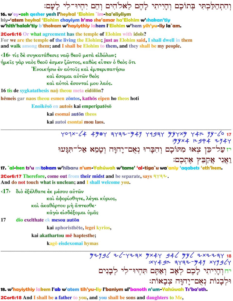 2Cor6:16 Or what agreement has the temple of Elohim with idols?